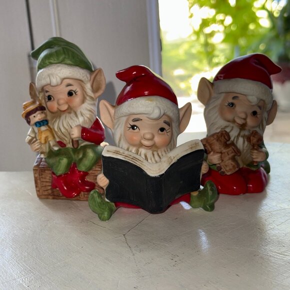 Vtg Set of 2 Homco Merry Christmas Elves #5406 Taiwan No Box READ - Picture 1 of 13